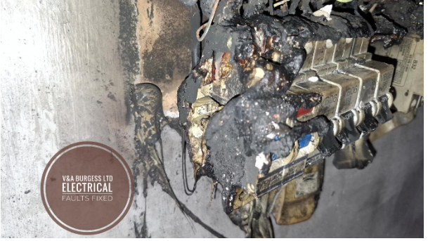 A plastic consumer unit that caught fire